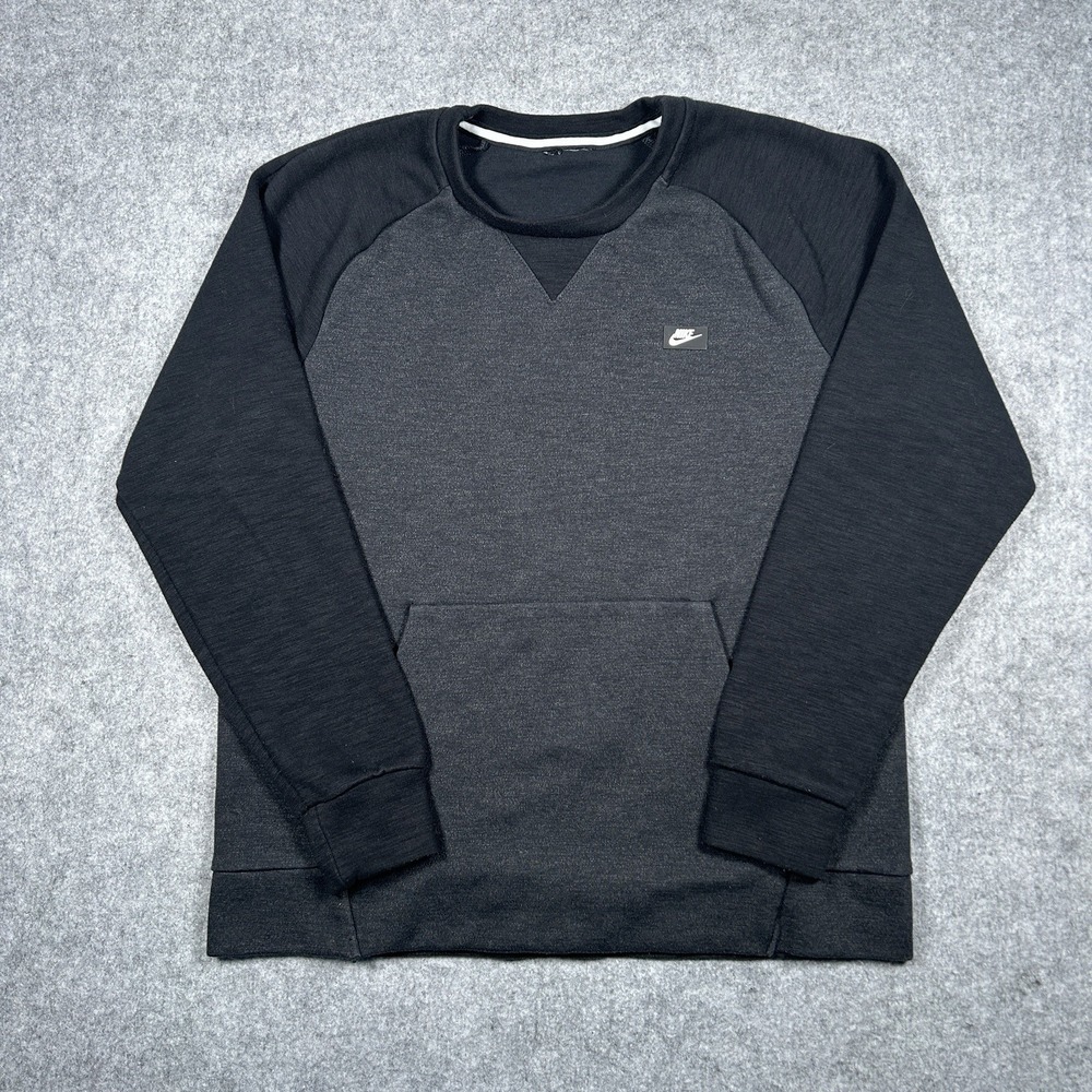 Nike Crewneck Sweatshirt Mens Size‎ Medium Back Grey Kangaroo Pockets Optic Tech